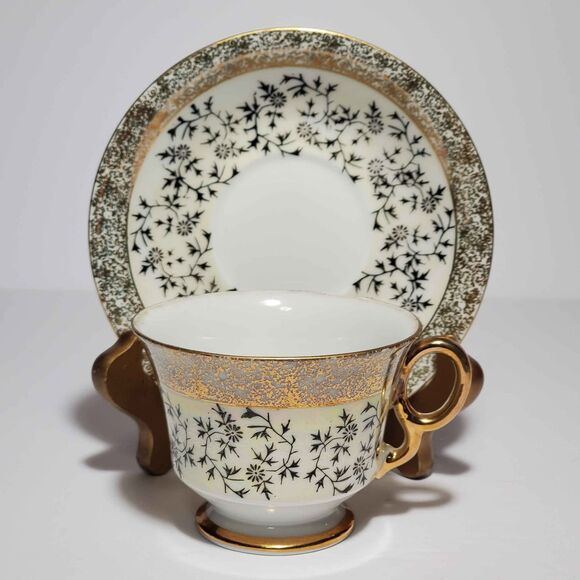 Aaco Teacup and Saucer Opalescent Gold Flowers Vintage - Picture 9 of 9